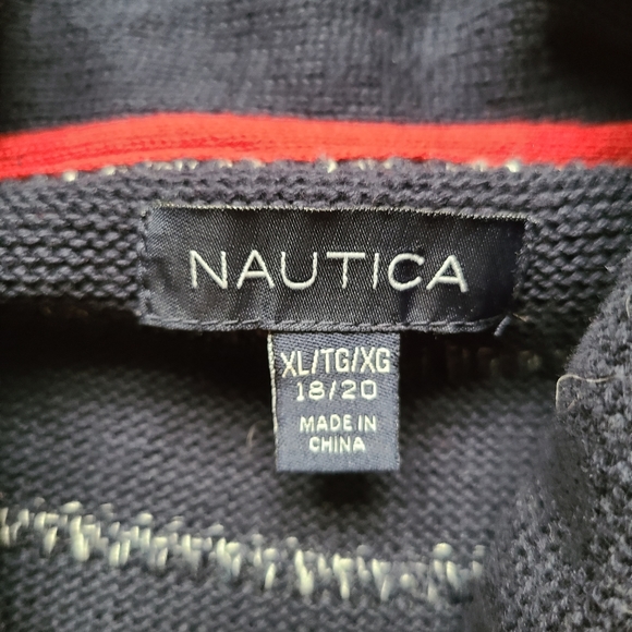 Nautica striped shawl collar blue red sweater - Picture 4 of 5